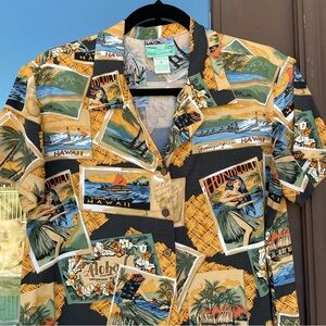 Reyn Spooner Hawaiian Postcard Aloha Hula Shirt S